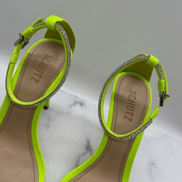 NEW Schutz Shoes Womens 8.5 Fabienne Neon Green Crystal Stiletto Heel Pumps 80's - Picture 6 of 12